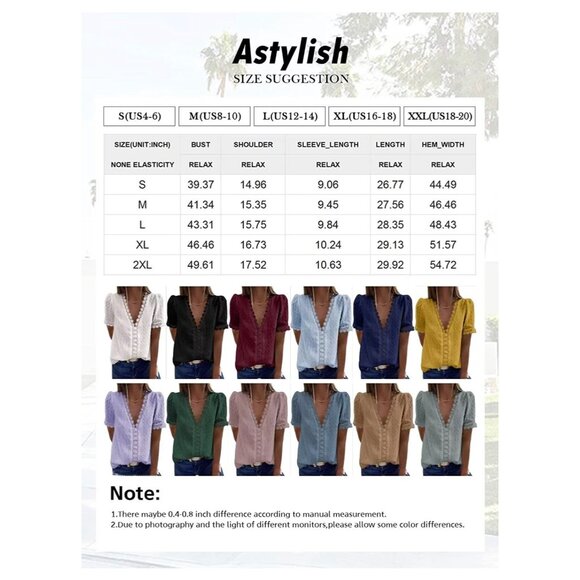 🍒 2/$20 🍒 Loose V-Neck Tunic Top in Dark Red ,Lace Edges, Daisy Button sz M - Picture 5 of 5